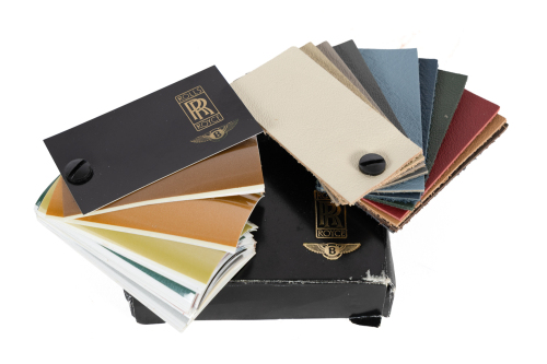 PAINT & LEATHER SWATCHES: A pair of original Rolls-Royce & Bentley paint swatches and interior leather material swatches, as used by dealers [Location: Melbourne]