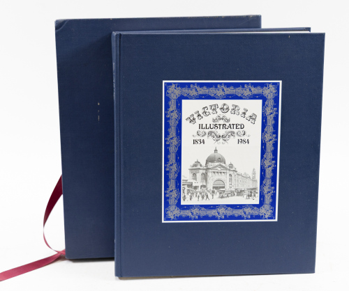 VICTORIA: 'WHEELS IN VICTORIA 1824-1984' limited edition blue cloth hardcover book, numbered '663' of 6000 copies, with personal message & signature from Alan Hamilton, in slipcase [Location: Melbourne]