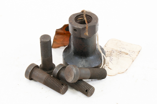 SILVER GHOST: A R-R Silver Ghost front damper balljoint bracket & four NOS R-R steering lever bolts (P/N U1215) [Location: Melbourne]