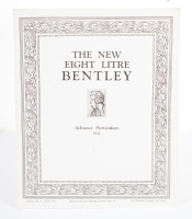 8 LITRE BENTLEY: A reprinted brochure after the original 1930 Bentley No.34 Brochure for 'The New Eight Litre Bentley - Advance Particulars 1931' reprinted 1975 by the Rolls-Royce Owners' Club [Location: Melbourne]