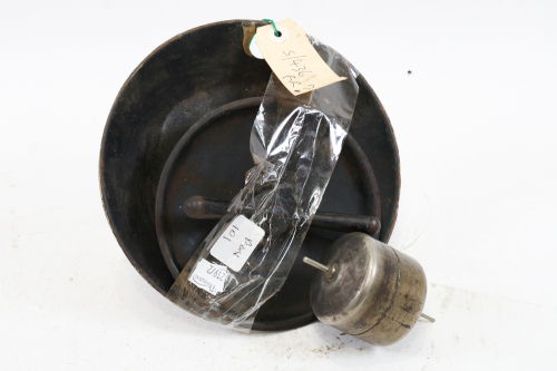 219 · SPARE WHEEL DISC: A spare wheel disc & bolt thought to suit R-R together with a possible R-R carburettor float, model N/K [Location: Melbourne]