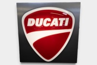 DUCATTI: A large original circa late 2000s Ducati 'Guitar Pick Logo' dealership light box, measures 89cm high, 89cm wide & approximately 25cm deep - 3