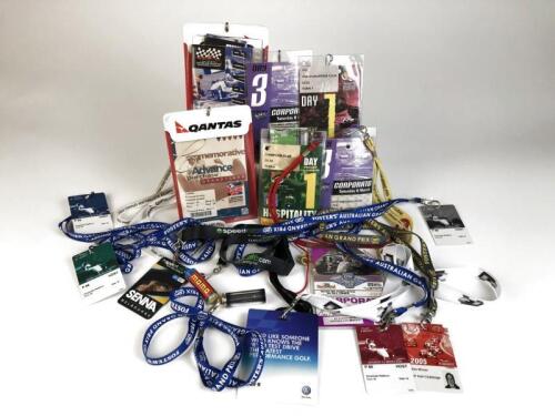 LANYARDS/PASSES: Large group of assorted racing lanyards and passes.