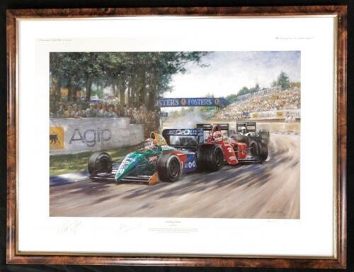 PIQUET: An Alan Fearnley print depicting Nelson Piquet winning the 500th Grand Prix at the Australian Formula 1 Grand Prix, 1990. L.E 71/850. World Champion Nelson Piquet signature