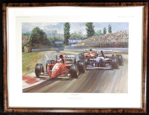 ALESI: An Alan Fearnley print depicting Jean Alesi on his way to his first Formula 1 victory driving a Ferrari 412T2 at the 1995 Canadian Grand Prix. L.E 295/850