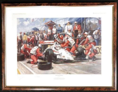 MANSELL: An Alan Fearnley print depicting Nigel Mansell making a routine pit stop on his way to becoming 1993 PPG Indycar World Series Champion. L.E 25/1000