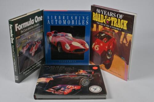 MOTOR ART: Four books relating to Motoring Art. 'Formula One: The Cars and the Drivers' hardcover book authored by Nigel Roebuck, paintings by Michael Turner