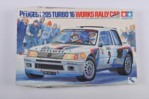 PEUGEOT: A Tamiya 1:24 scale Peugeot 205 Turbo 16 Works Rally Car plastic model kit