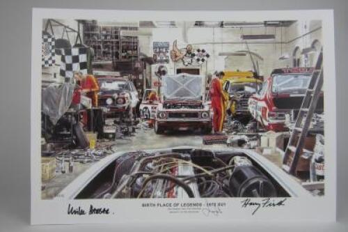 HOLDEN: A print titled &lsquo;Birth Place of Legends &ndash; 1972 XU1&rsquo; (signed by Firth and Tate)