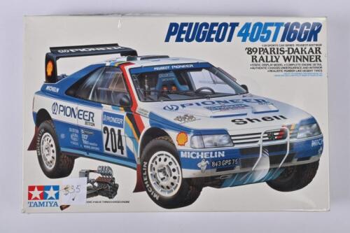 PEUGEOT: A Tamiya 1:24 scale Peugeot 405T16GR ('89 Paris-Dakar Rally Winner) plastic model kit