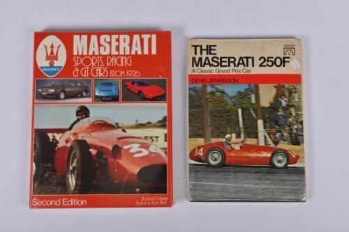MASERATI: Two hardcover books detailing Maserati cars and race cars. 'MASERATI Sports, Racing & GT Cars from 1926' second edition by Richard Crump, Rob de la Rive Box