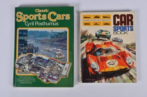 SPORTS CARS: Two hardcover books detailing sports cars. 'CARSPORTS BOOK', published 1968 by Young World Productions Ltd