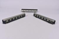 RIVAROSSI: Three Rivarossi 'International Blue Lit Coaches', includes silver sleep car, unboxed