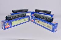 JOUEF: Four Jouef Rivera Blue coaches, two 5300 dining coaches; together with 530100 sleeping car plus 53010 passenger coach