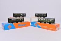 ROCO: Four Roco 6-wheel DB coaches, one 1st class 4214B, two 2nd class 4214S/4215 and one baggage car 4216, all boxed - 2