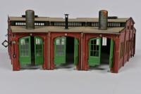TRACK SIDE BUILDINGS: Three track side buildings including station by Kibri, and two engine sheds by Vollmer, some parts detached and lacking - 4