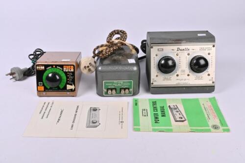 H&M: Two H&M transformers, one flyer, one Duette&nbsp;with instruction manual and a Tri-ang power unit, all 12V DC, untested