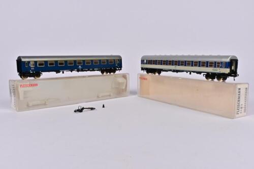 FLEISCHMANN: A Fleischmann DB Passenger Coach with full interior, one with unattached coupling, non original boxes