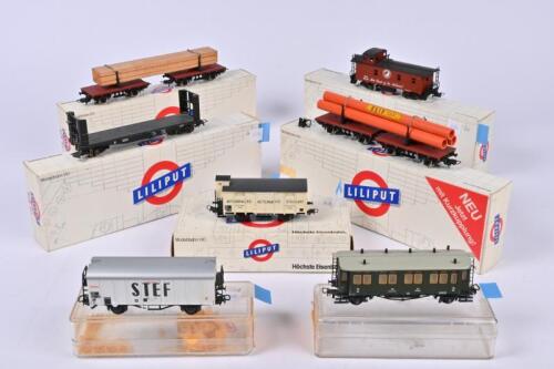 LILIPUT: Seven Liliput rolling stock, four bogie and three 4 wheel, all boxed