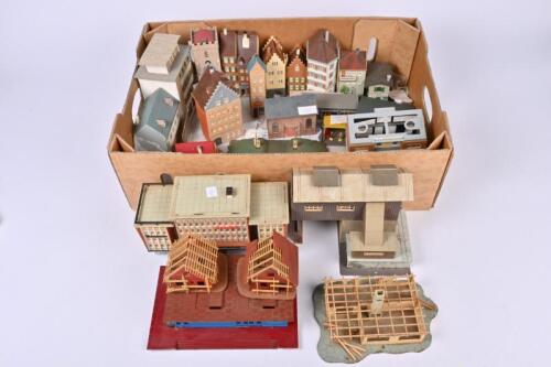 A collection of eighteen plastic kit lineside buildings
