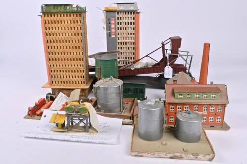 LINESIDE BUILDINGS: A box of lineside building including two highrise residential buildings, storage tanks, industrial buildings and a bascule bridge