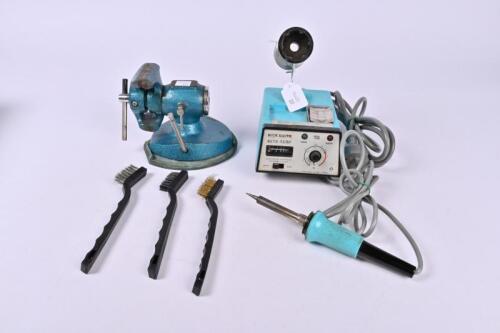 MODELLING TOOLS: A Dick Smith soldering iron, three wire brushes, a vice