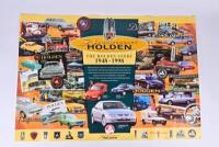HOLDEN POSTER: A 50th Anniversary Holden commemorative poster depicting various Holden models built from years 1948 - 1998. Measures 100cm W, 69 cm H