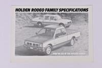 RODEO: A July 1985 'HOLDEN RODEO FAMILY SPECIFICATIONS' sales brochure