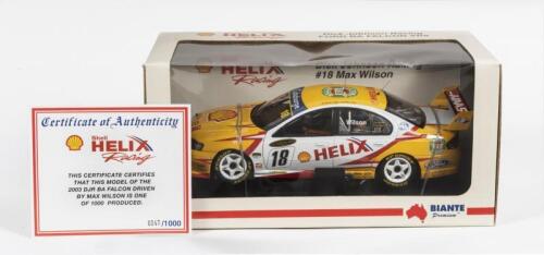 FORD: A NOS 1:18 scale Biante Shell Helix Racing Ford BA Falcon XR8 2003, Max Wilson #18 Limited Edition and Certificate of Authenticity