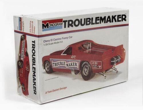 MODEL KIT: A NOS 1:25 scale Monogram "Troublemaker" Chevy El Camino funny car and Revell Chevy 283 c.i V8 engine with original sealed box