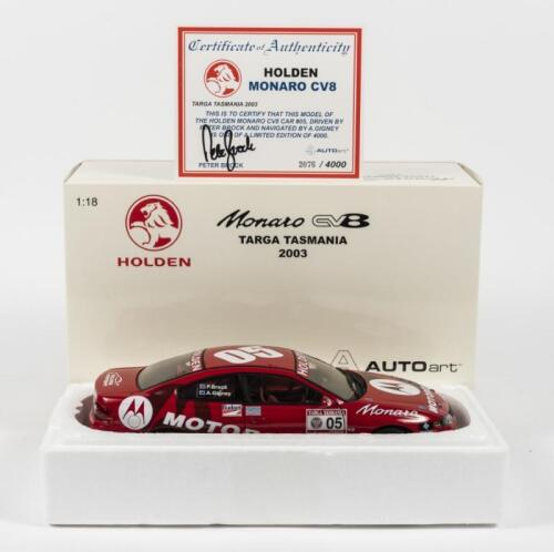 HOLDEN: A NOS 1:18 scale Autoart Holden Monaro CV8 2003 Targa Tasmania, Peter Brock/A.Gigney #05 Limited Edition and Certificate of Authenticity