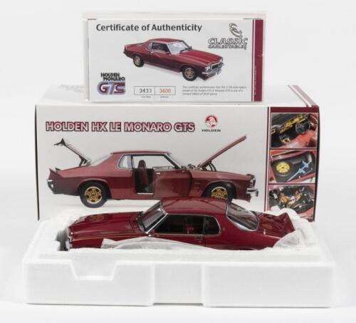 HOLDEN: A NOS 1:18 scale Classic Carlectables Holden HX LE Monaro GTS Limited Edition and Certificate of Authenticity