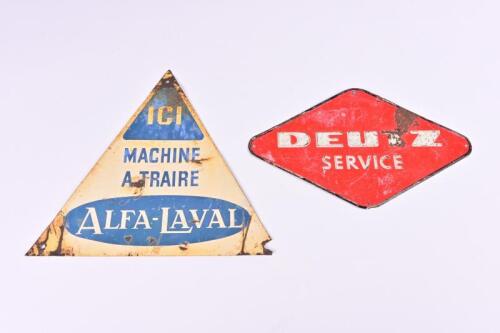 DEUTZ: Two small tin signs including an embossed 'DEUTZ SERVICE' and a 'ALFA-LAVAL'