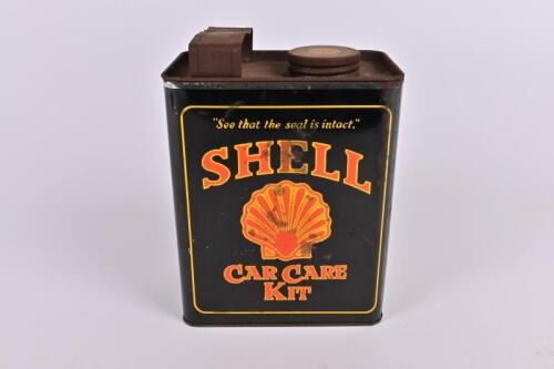 SHELL: A small early Shell Car Care Kit with affixed label to lid