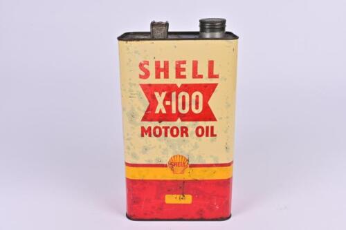 SHELL: A Shell X-100 Motor Oil one gallon tin