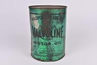 VALVOLINE: A one gallon Valvoline motor oil tin with embossed lid and printed with Melbourne and Sydney distributor of 'J. Carrigan'