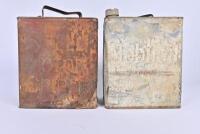 MOBILOIL/SHELL: Two 2 imperial gallon embossed tin