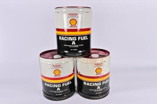 SHELL: Three 20 litre drums of circa 1980s 'Shell Racing Fuel A' drums