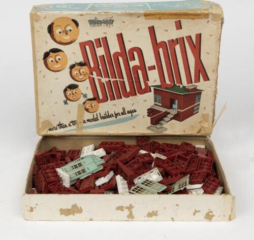 BULDA-BRIX: A box of Bilda-Brix model construction brick blocks, circa 1949