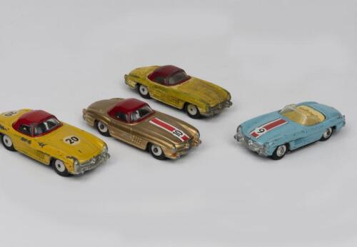MERCEDES: Four 1960s die-cast 1:43 scale model toys of a Mercedes Benz 300 SL 2-door Roadster