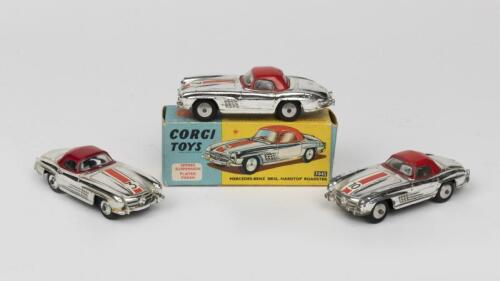 MERCEDES: Three 1960s die-cast 1:43 scale model toys of a Mercedes Benz 300 SL 2-door Roadster