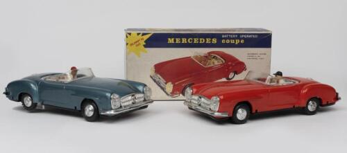 MERCEDES: Two 1970s Greek battery operated tin toys of a Mercedes Benz 190 SL 2-door roadster by Solpa