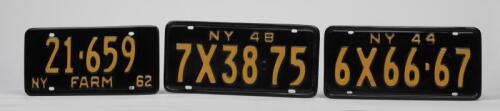 NEW YORK: Three restored original number plates, 1944, 1948 & 1962
