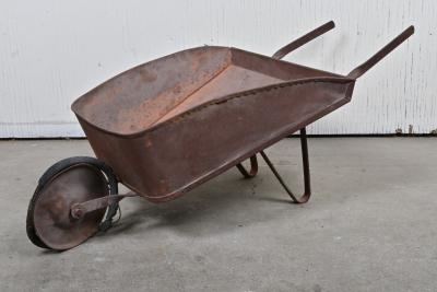 CHILDS WHEELBARROW: A 1940s Rustic Childs Metal Wheelbarrow