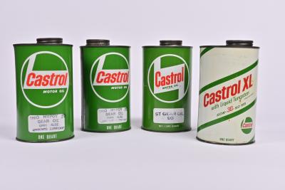 CASTROL: A group of four Castrol one quart oil cans