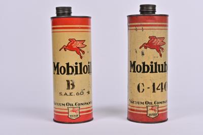 MOBIL: Two Vacuum Oil Company one quart tin