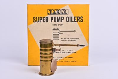 OILER: An Eagle Super Pump Oiler No.66 Brass with finger pump along with its original box and wrapping