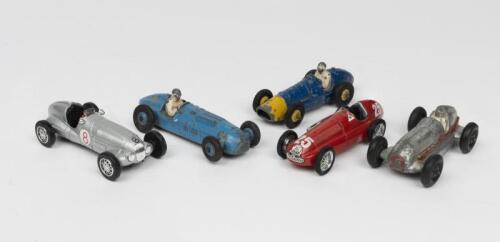 DINKY TOYS: A collection of five die-cast racing cars including three by Meccano circa 1950s