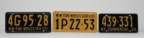 WORLD FAIR: Three restored original number plates, 1939, 1940 & 1964