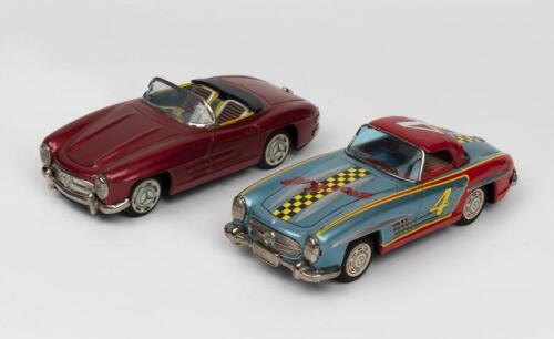 MERCEDES: Two 1950s Japanese friction operated tin toys of a Mercedes Benz 300 SL 2-Door Roadster